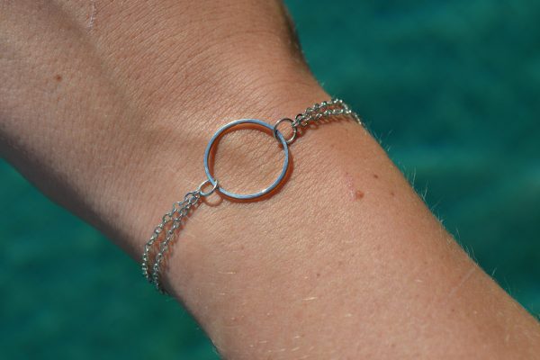 Dubbele zilveren armband met ring