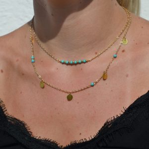 Dubbele ketting goud en turquoise