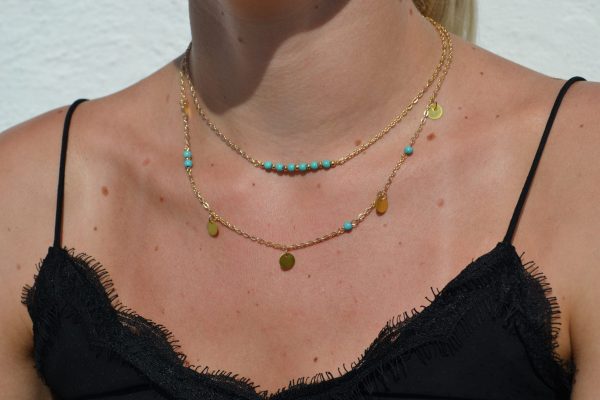 Dubbele ketting goud en turquoise